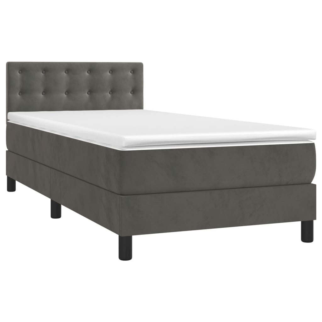 Krevet box spring s madracem LED tamnosivi 90x200 cm baršun