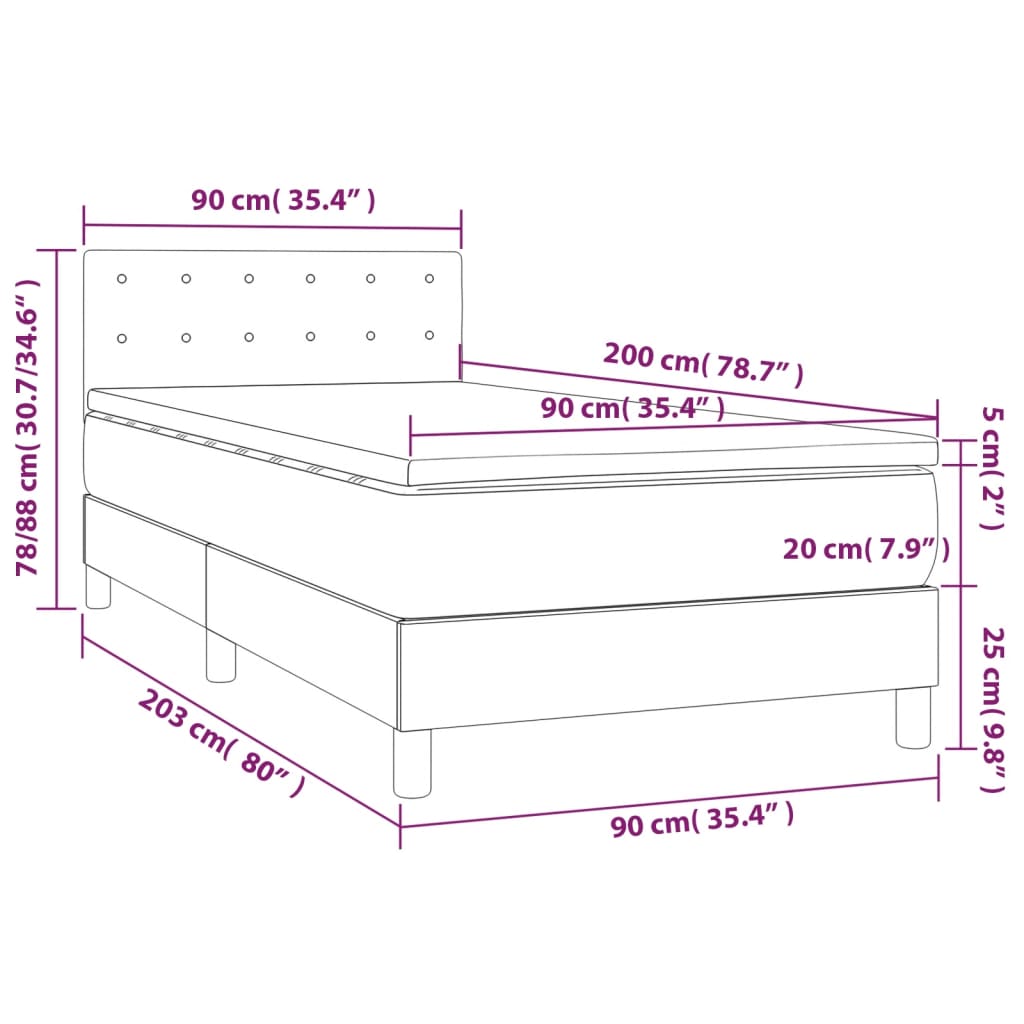 Krevet box spring s madracem LED ružičasti 90x200 cm baršunasti