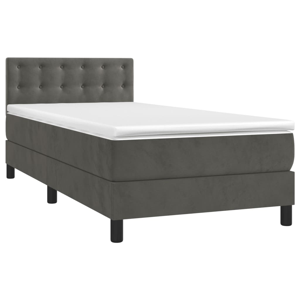 Krevet box spring s madracem LED tamnosivi 100x200 cm baršun