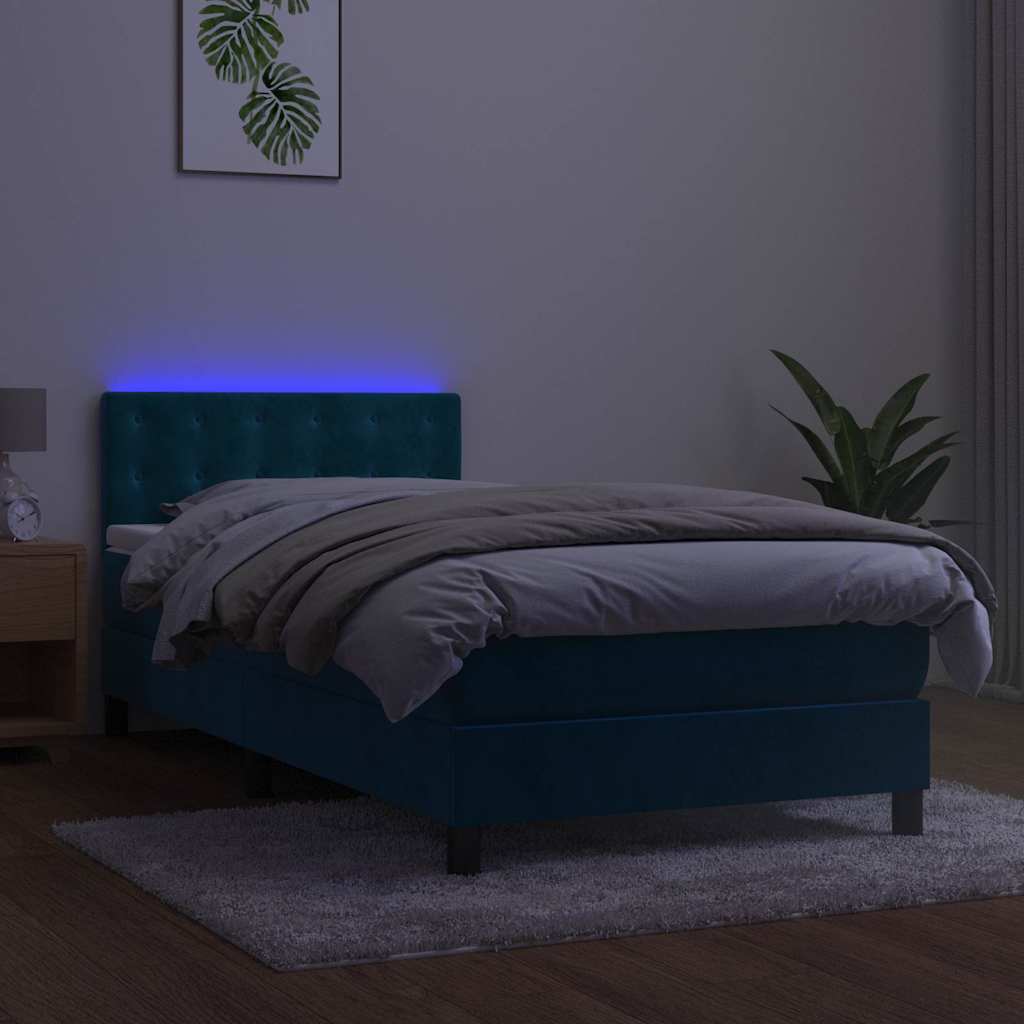 Krevet box spring s madracem LED tamnoplavi 100x200 cm baršun