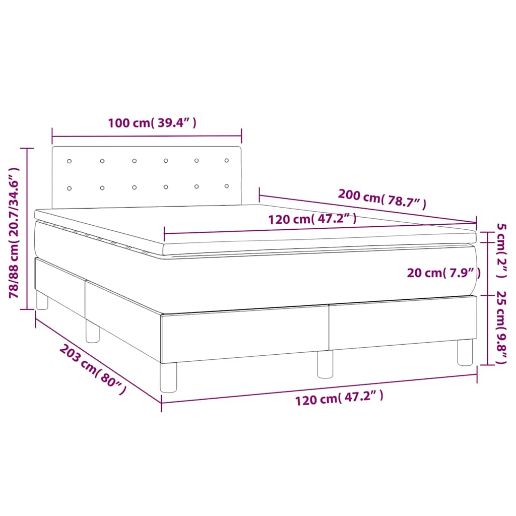 Krevet box spring s madracem LED crni 120 x 200 cm baršun