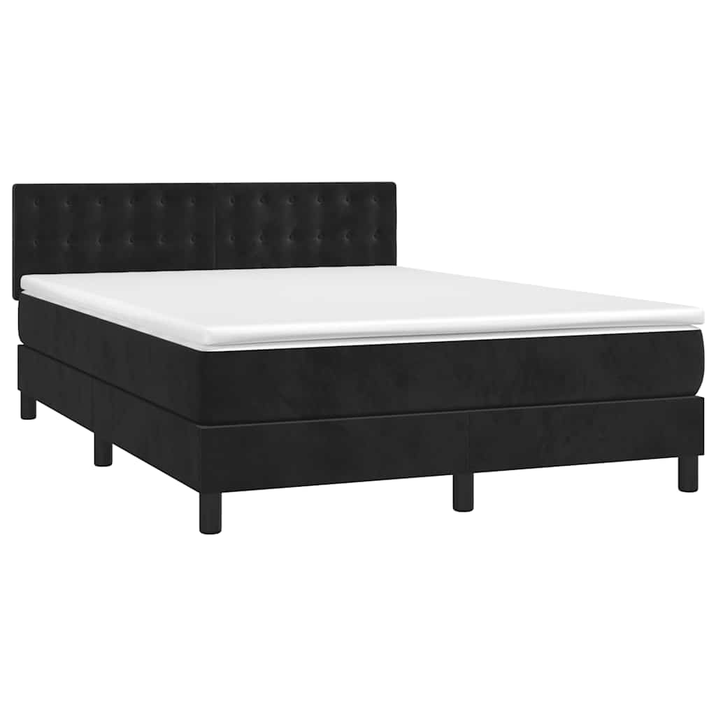 Krevet box spring s madracem LED crni 140x190 cm baršun