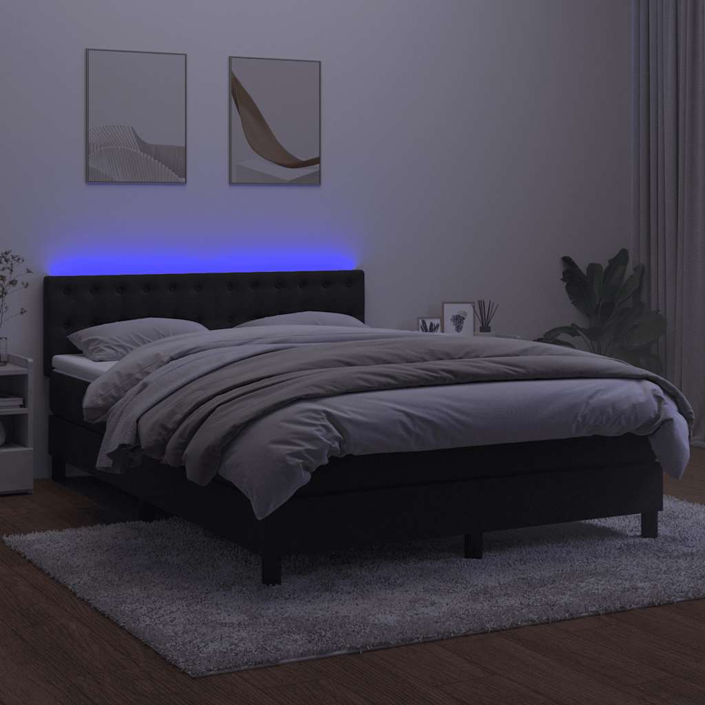 Krevet box spring s madracem LED crni 140x190 cm baršun