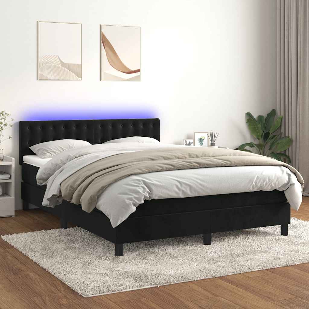 Krevet box spring s madracem LED crni 140x190 cm baršun