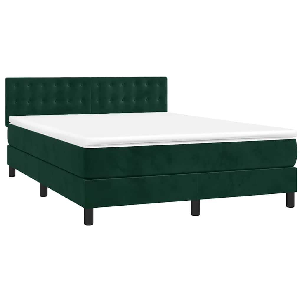 Krevet box spring s madracem LED tamnozeleni 140x190 cm baršun
