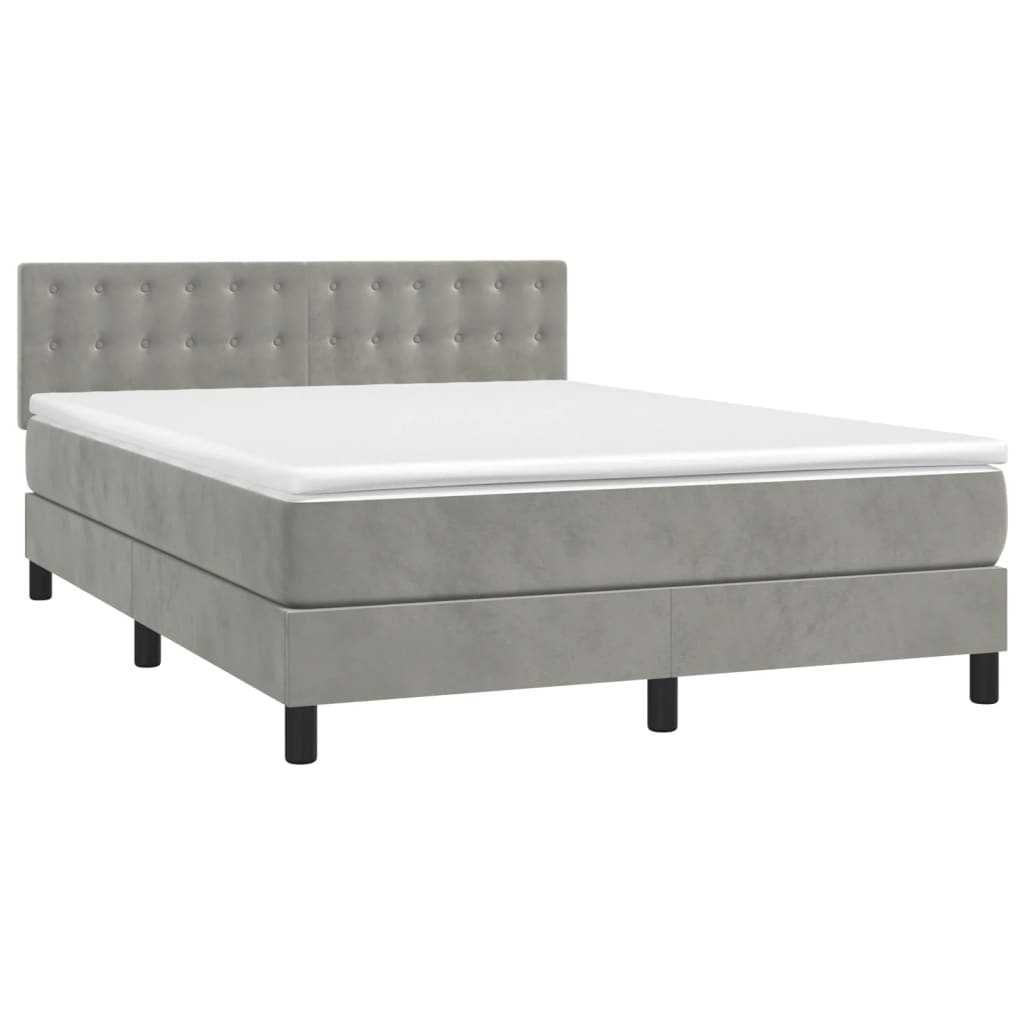 Krevet box spring s madracem LED svjetlosivi 140x200 cm baršun