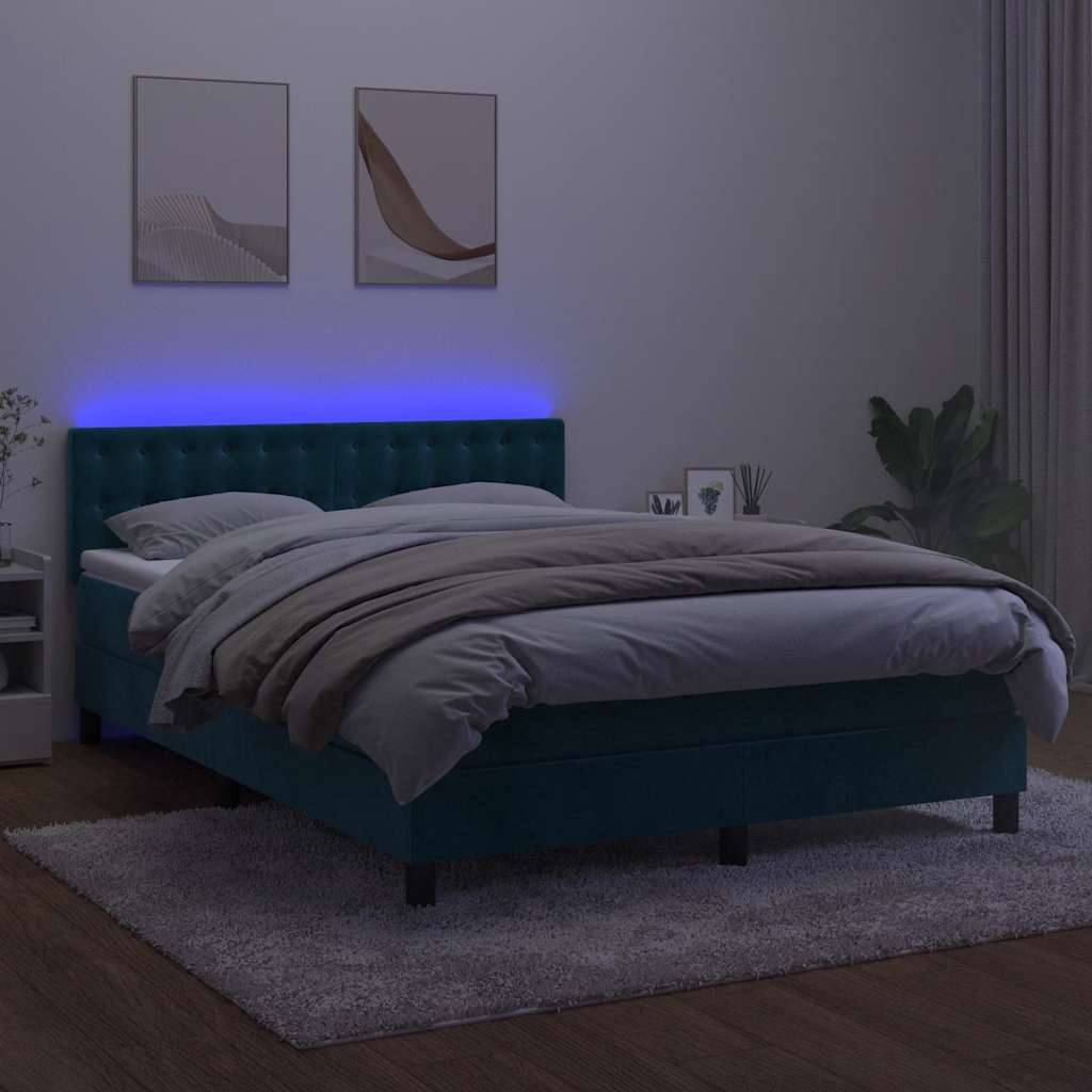 Krevet box spring s madracem LED tamnoplavi 140x200 cm baršun