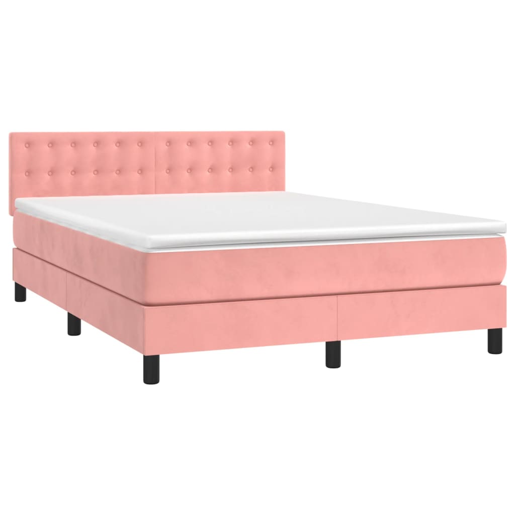 Krevet box spring s madracem LED ružičasti 140x200cm baršunasti