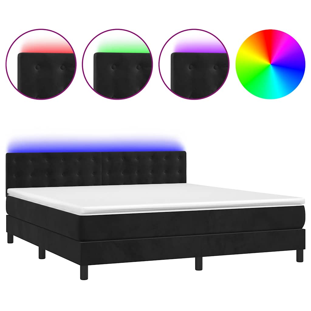 Krevet box spring s madracem LED crni 160x200 cm baršun