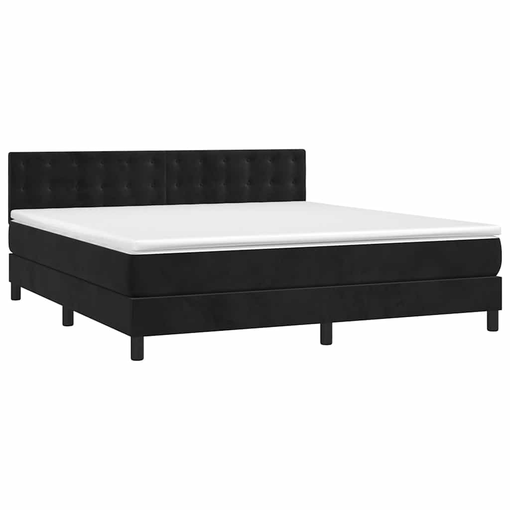 Krevet box spring s madracem LED crni 160x200 cm baršun