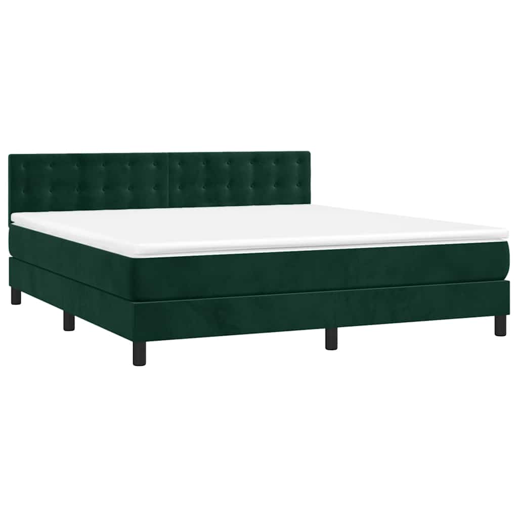 Krevet box spring s madracem LED tamnozeleni 160x200 cm baršun