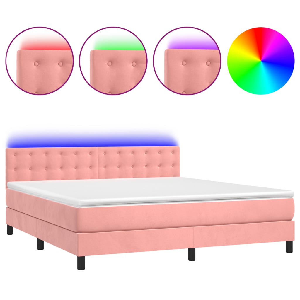 Krevet box spring s madracem LED ružičasti 160x200cm baršunasti