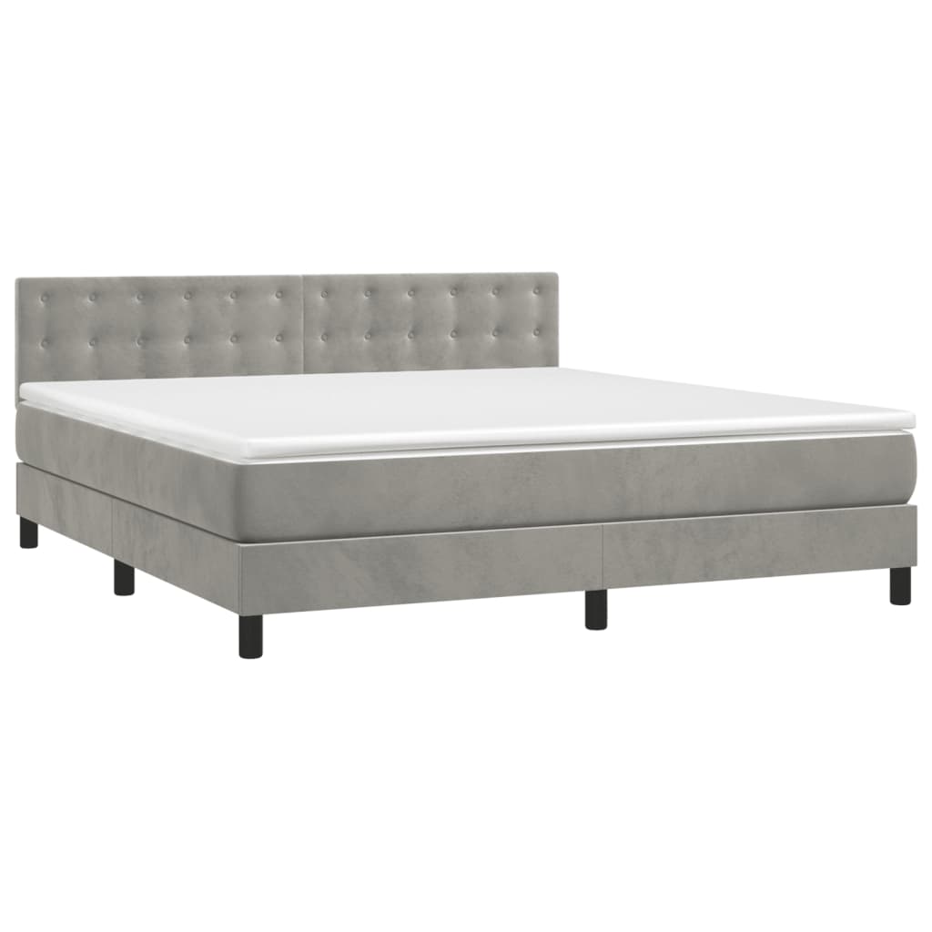 Krevet box spring s madracem LED svjetlosivi 180x200 cm baršun