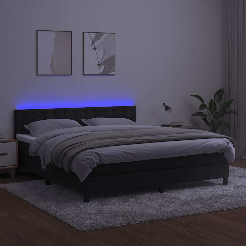 Krevet box spring s madracem LED crni 180x200 cm baršun