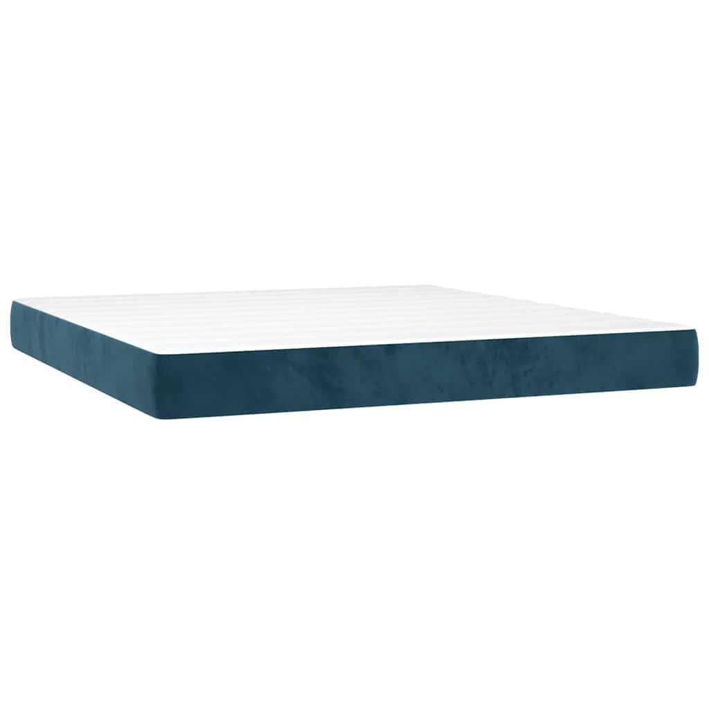 Krevet box spring s madracem LED tamnoplavi 180x200 cm baršun