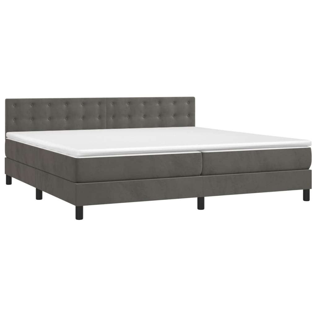 Krevet box spring s madracem LED tamnosivi 200x200 cm baršun