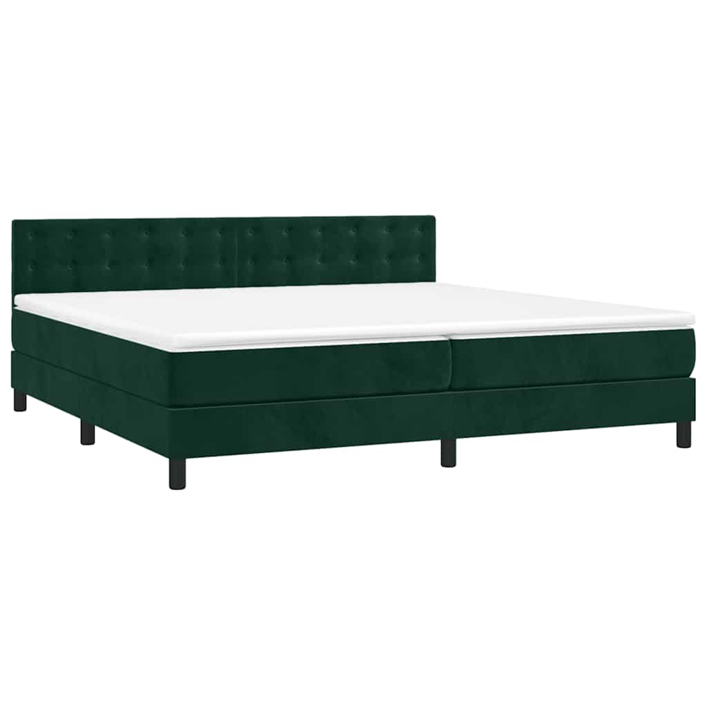 Krevet box spring s madracem LED tamnozeleni 200x200 cm baršun