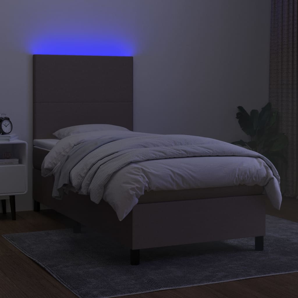 Krevet box spring s madracem LED smeđesivi 80 x 200 cm tkanina