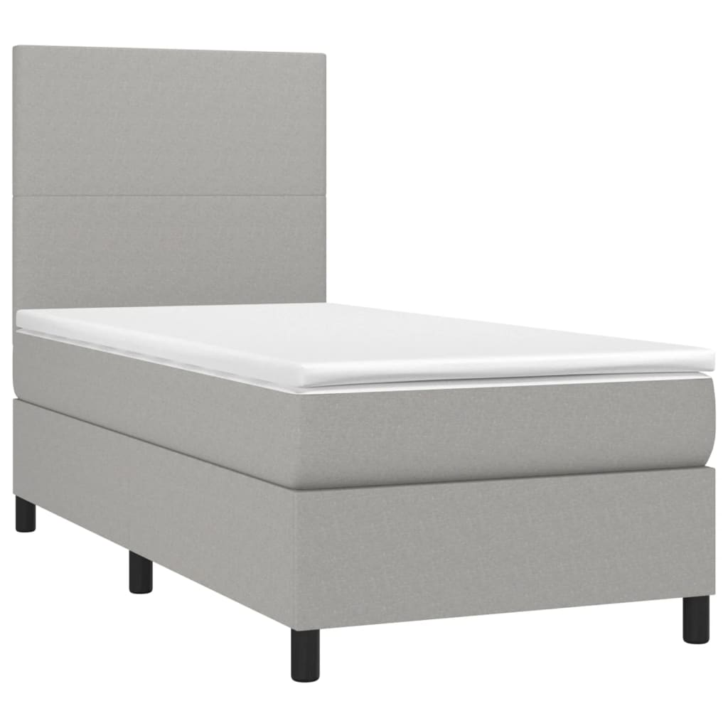 Krevet box spring s madracem LED svjetlosivi 90x190 cm tkanina