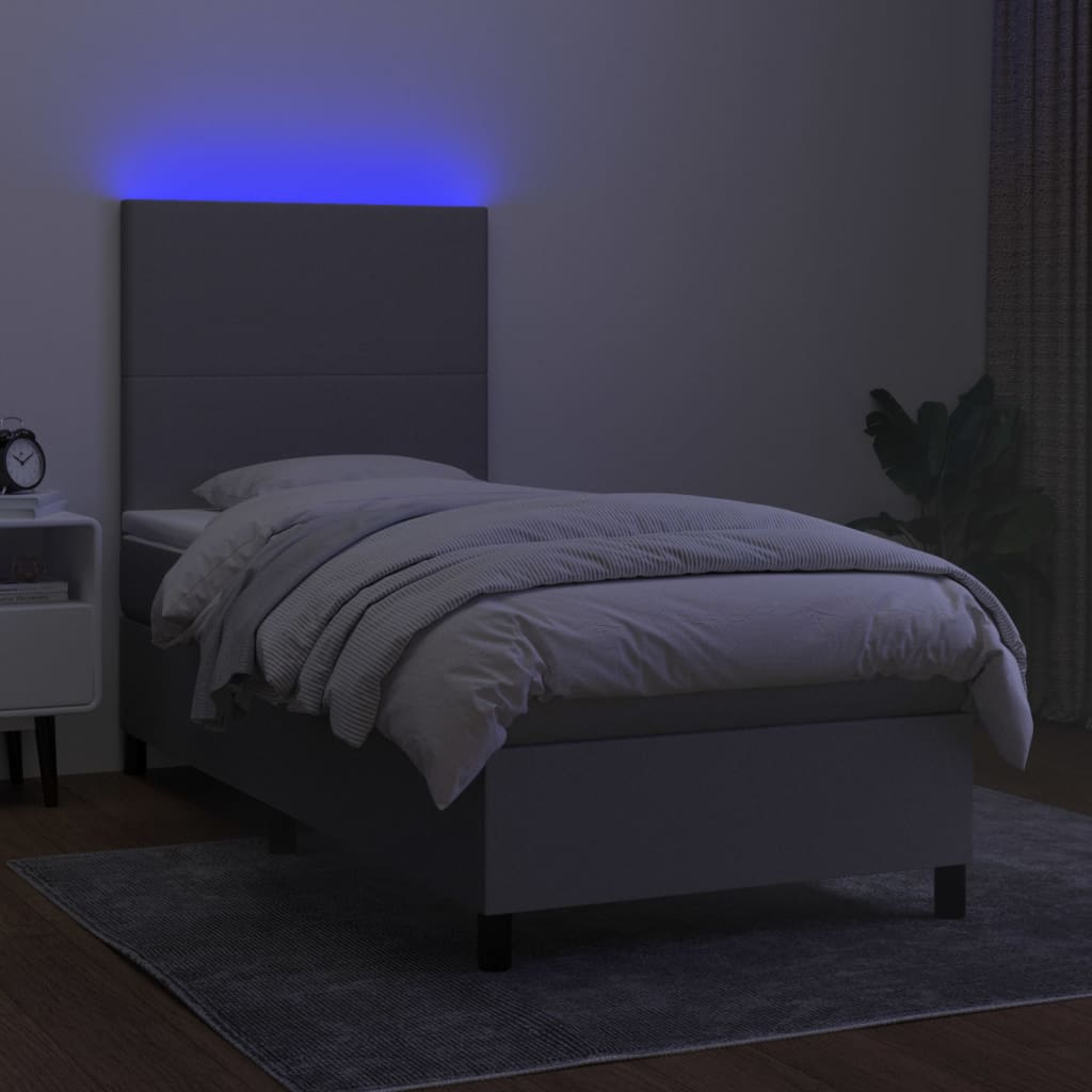 Krevet box spring s madracem LED svjetlosivi 90x190 cm tkanina