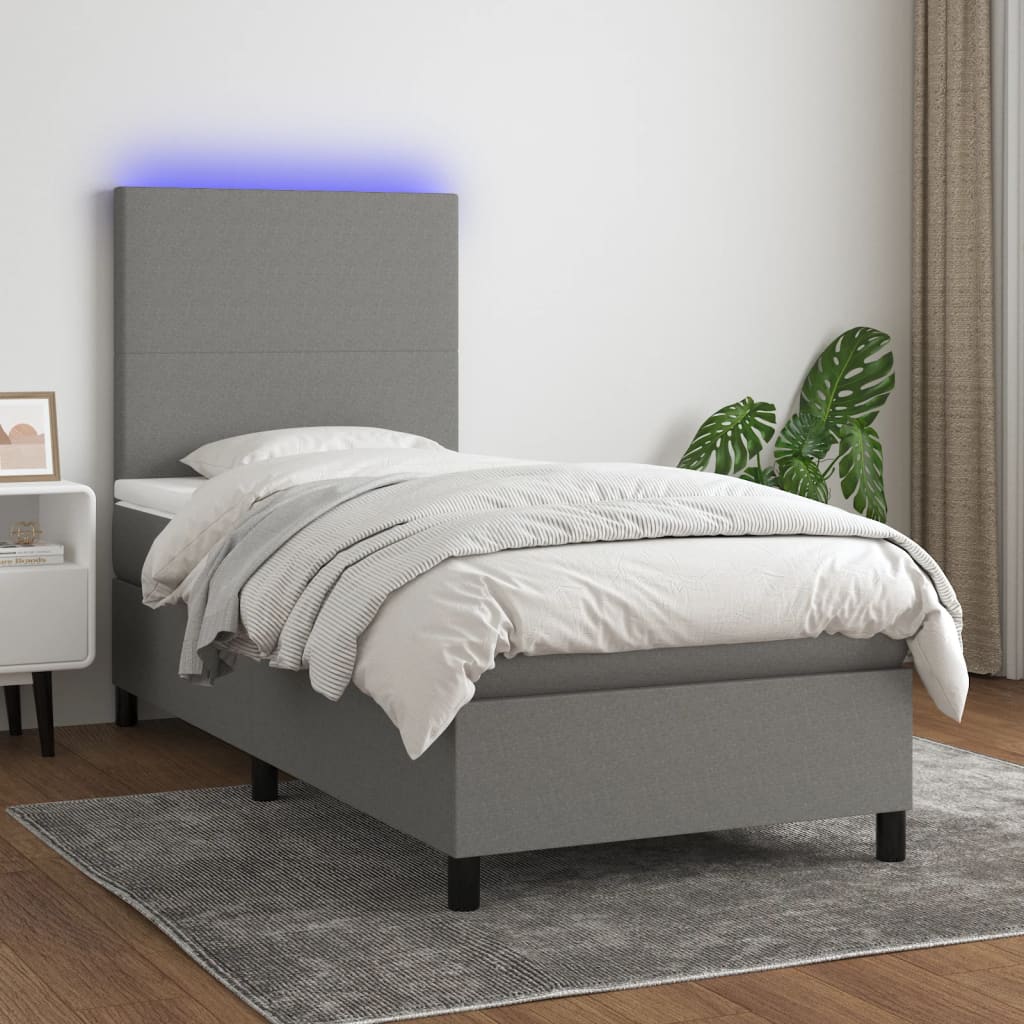 Krevet box spring s madracem LED tamnosivi 90x190 cm tkanina