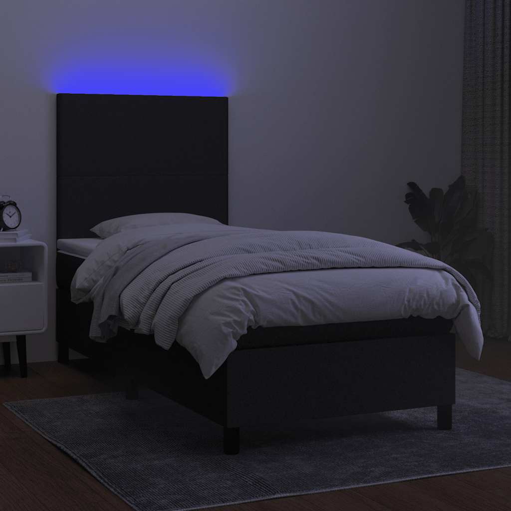 Krevet box spring s madracem LED crni 90x190 cm od tkanine