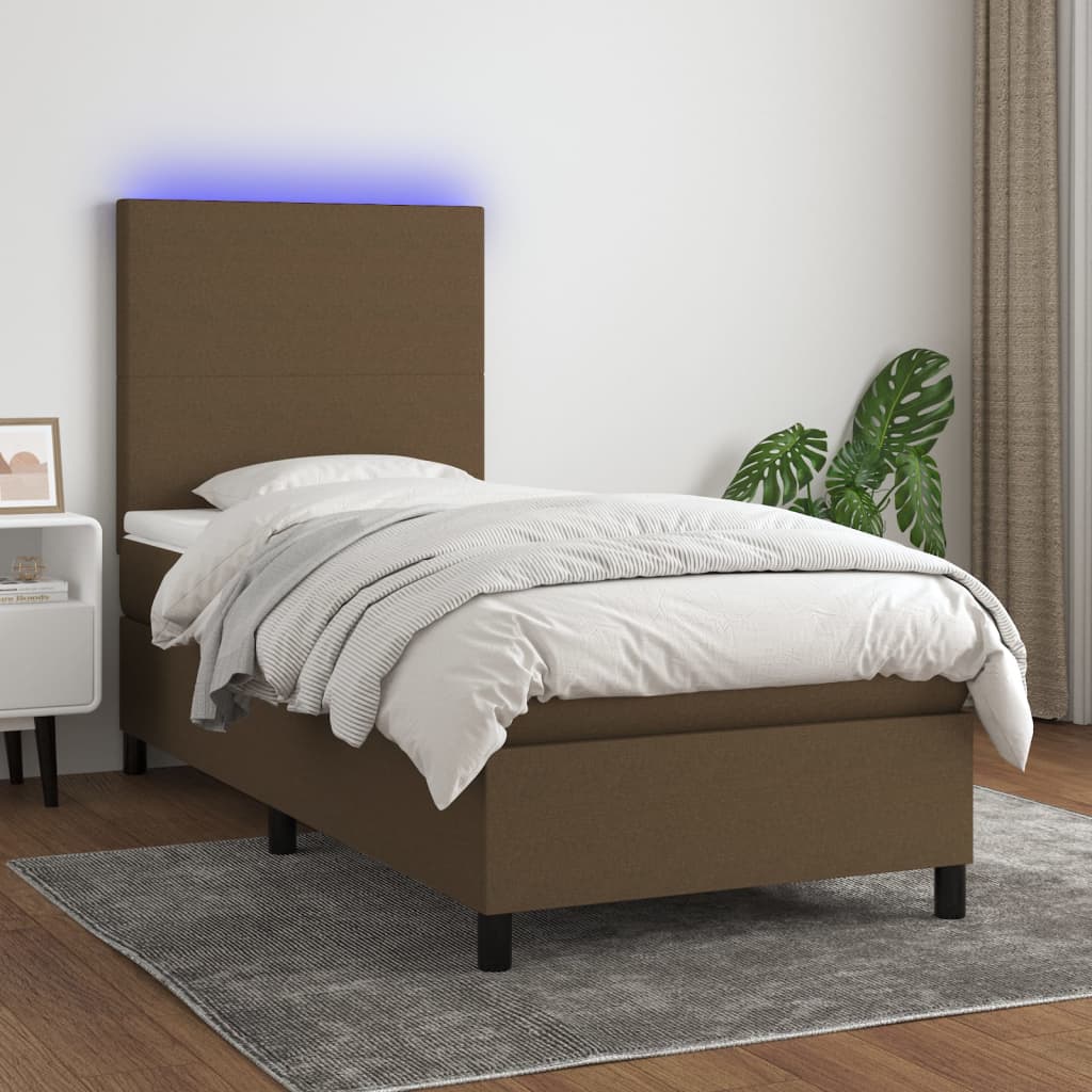 Krevet box spring s madracem LED tamnosmeđi 90x200 cm tkanina