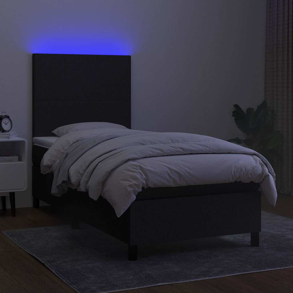 Krevet box spring s madracem LED crni 100x200 cm od tkanine