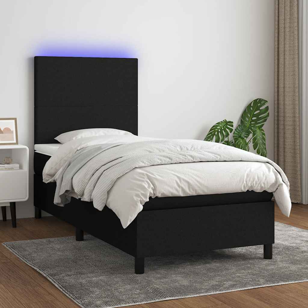 Krevet box spring s madracem LED crni 100x200 cm od tkanine
