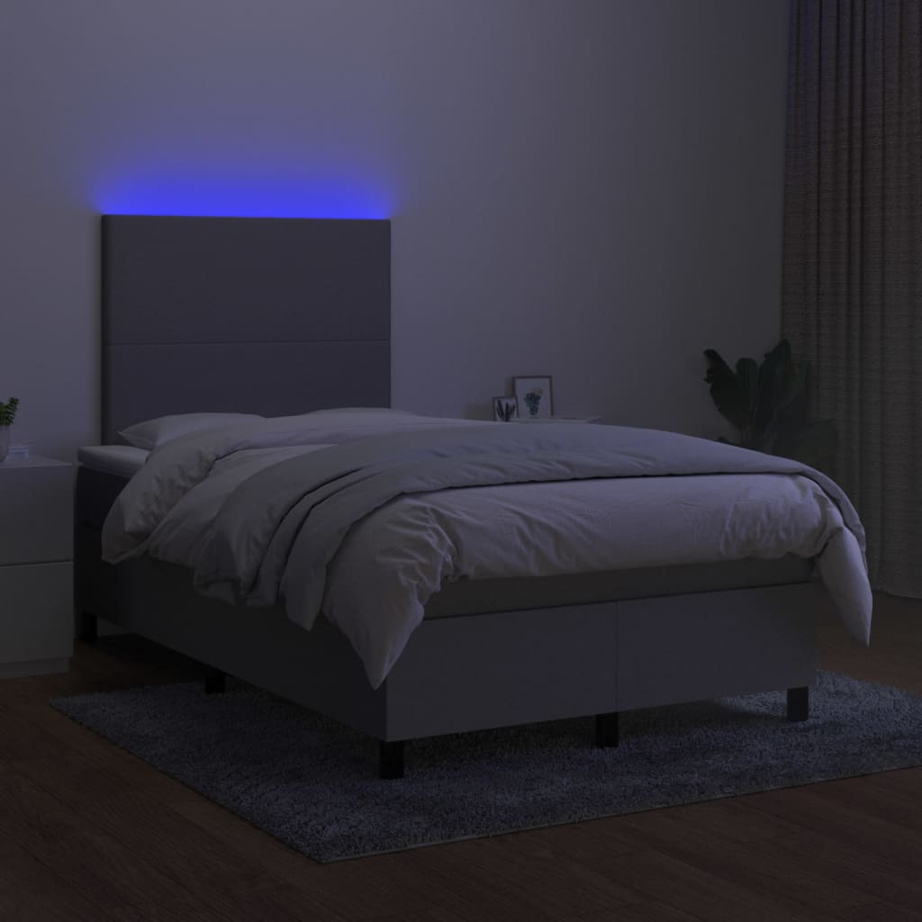 Krevet box spring s madracem LED svjetlosivi 120x200 cm tkanina