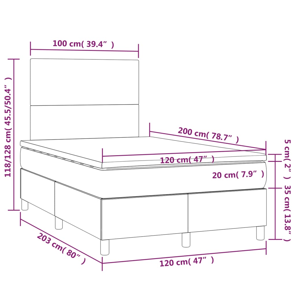Krevet box spring s madracem LED tamnosivi 120 x 200 cm tkanina