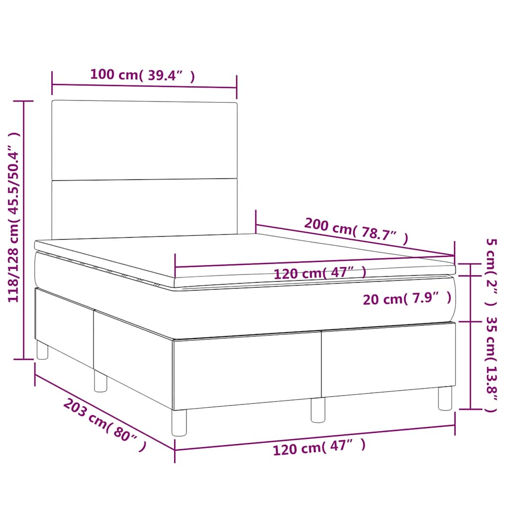 Krevet box spring s madracem LED crni 120 x 200 cm od tkanine