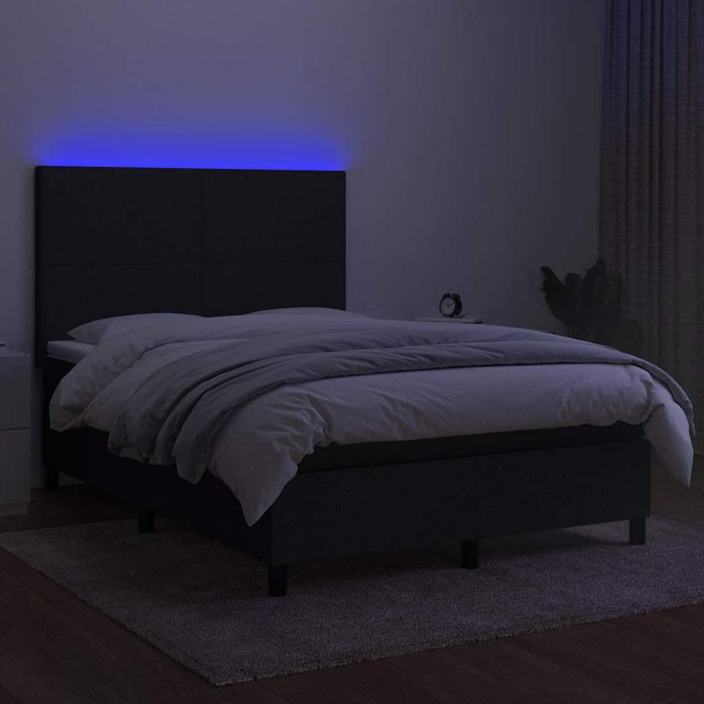 Krevet box spring s madracem LED crni 140x190 cm od tkanine