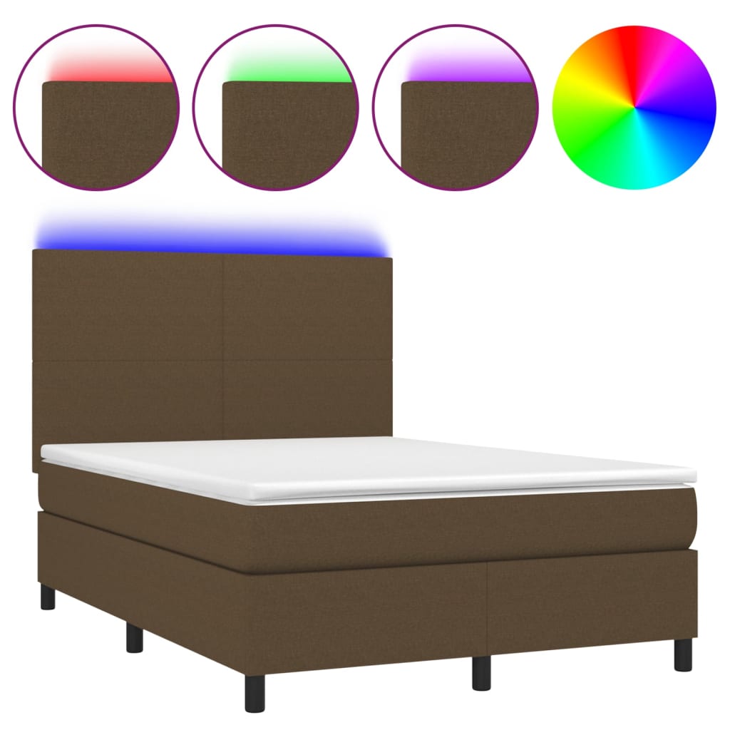 Krevet box spring s madracem LED tamnosmeđi 140x200 cm tkanina