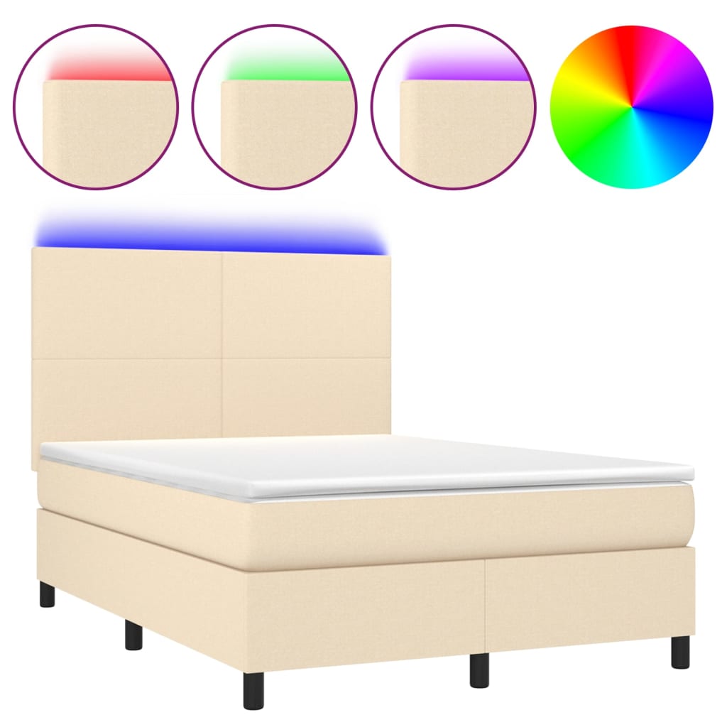Krevet box spring s madracem LED krem 140x200 cm od tkanine