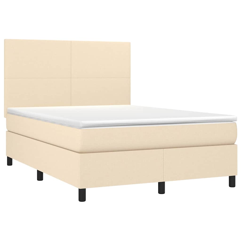 Krevet box spring s madracem LED krem 140x200 cm od tkanine