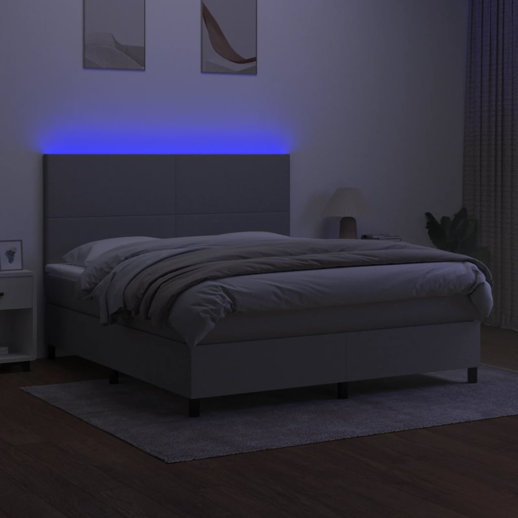Krevet box spring s madracem LED svjetlosivi 160x200 cm tkanina