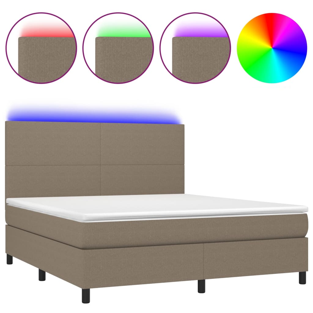 Krevet box spring s madracem LED smeđesivi 160x200 cm tkanina
