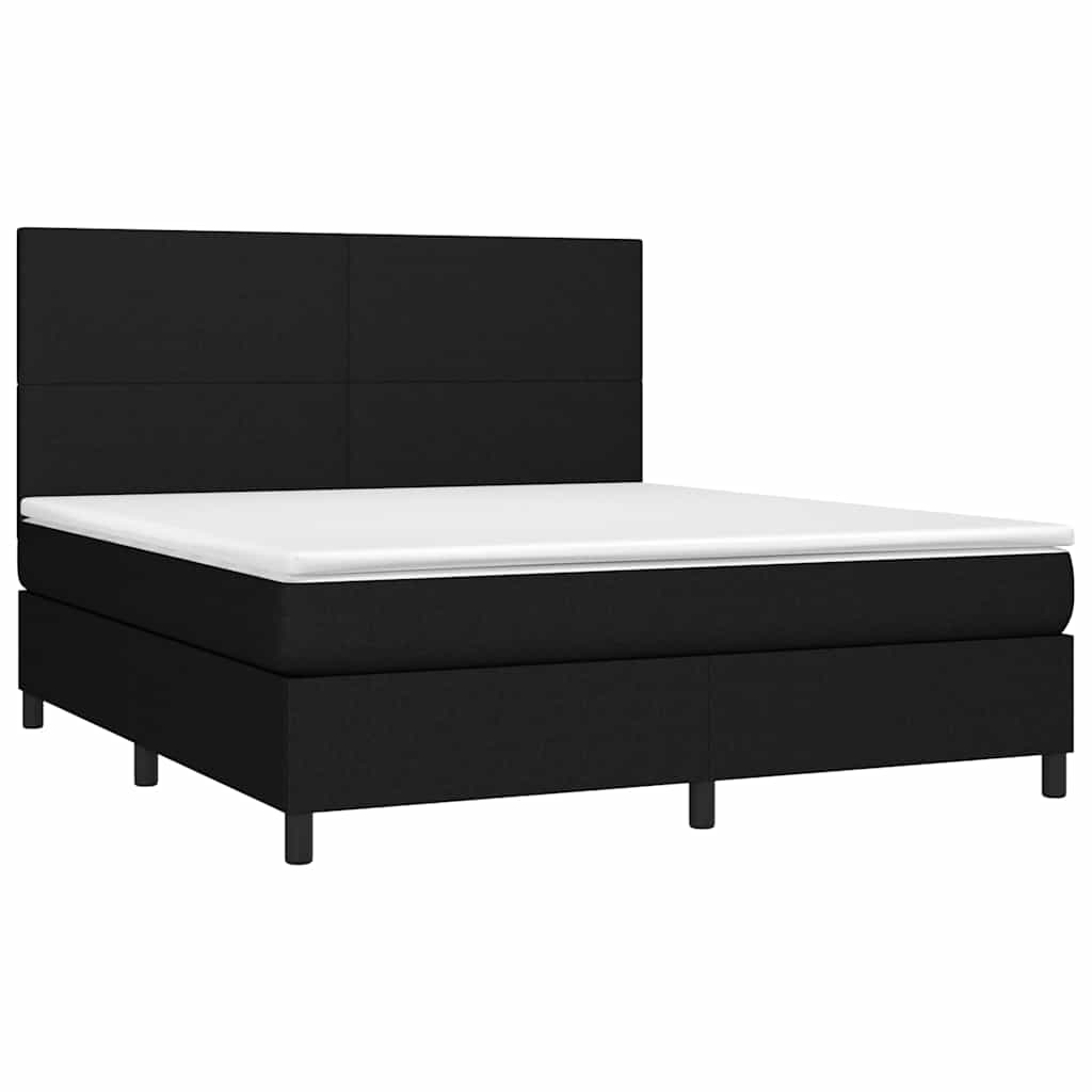 Krevet box spring s madracem LED crni 180x200 cm od tkanine