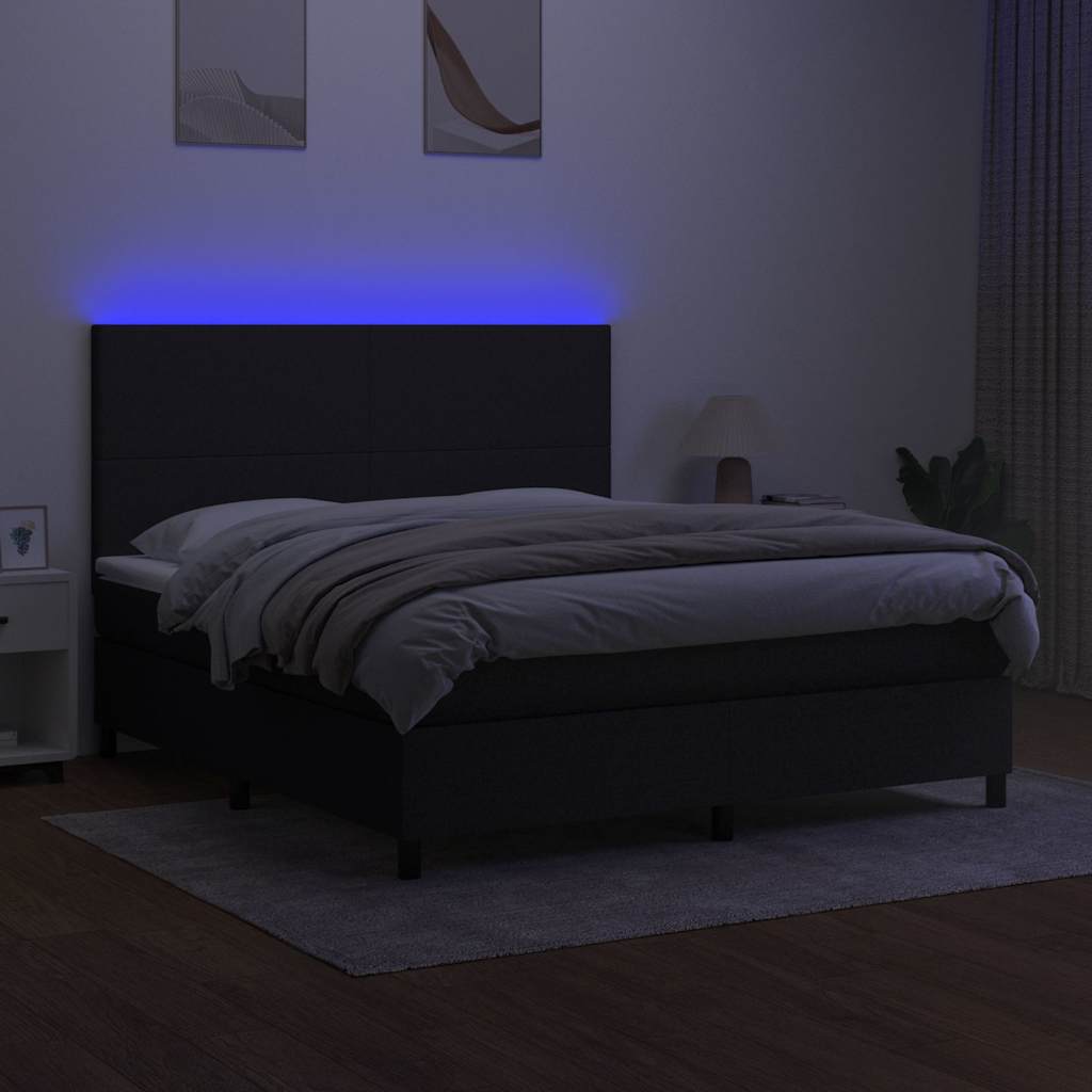 Krevet box spring s madracem LED crni 180x200 cm od tkanine