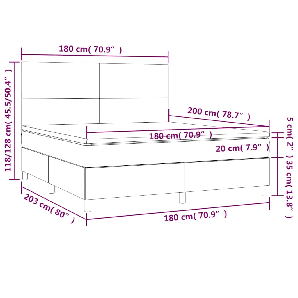 Krevet box spring s madracem LED crni 180x200 cm od tkanine