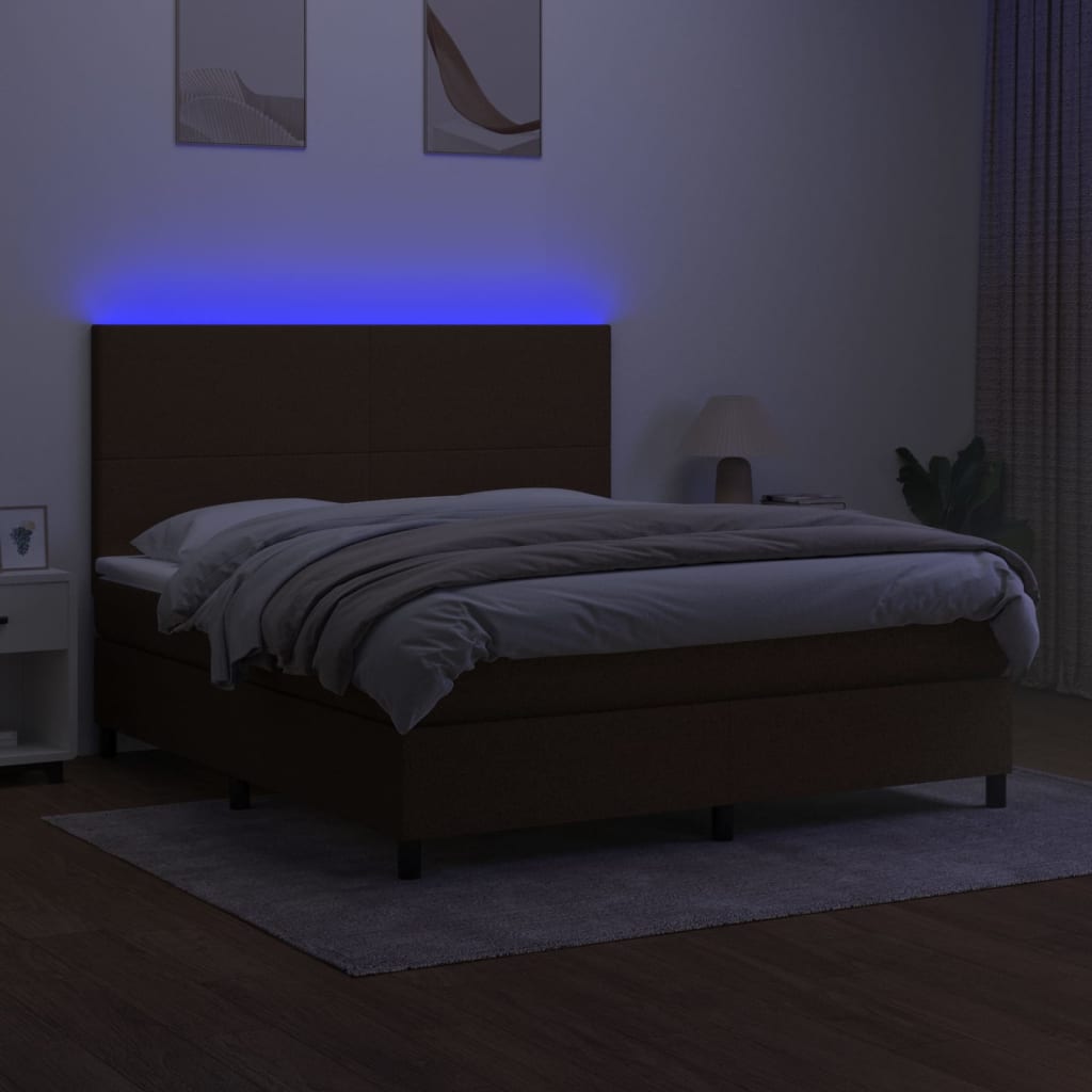 Krevet box spring s madracem LED tamnosmeđi 180x200 cm tkanina