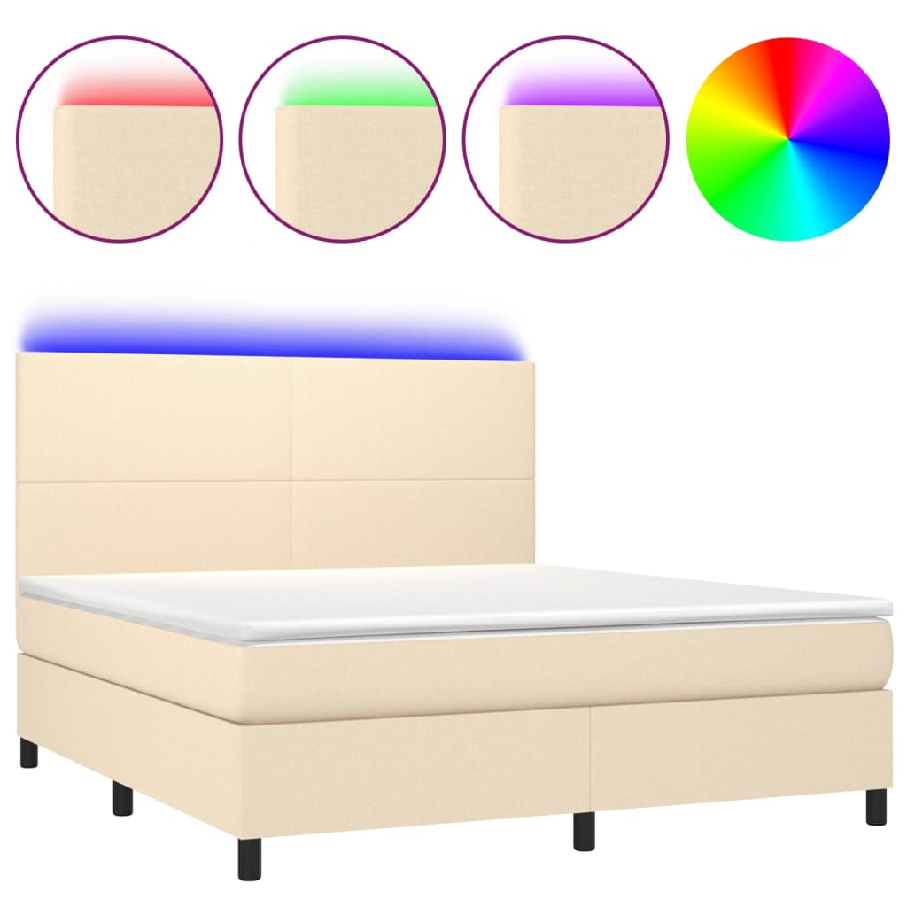 Krevet box spring s madracem LED krem 180x200 cm od tkanine