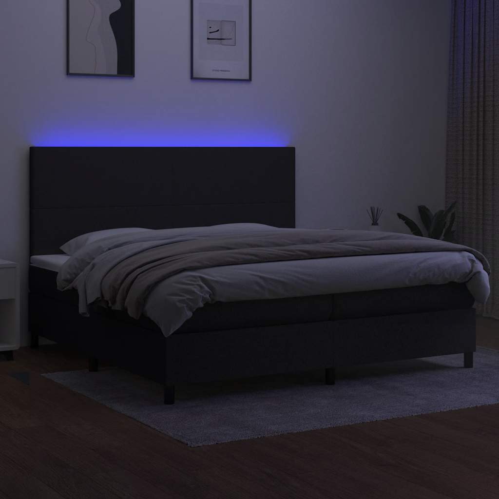 Krevet box spring s madracem LED crni 200x200 cm od tkanine
