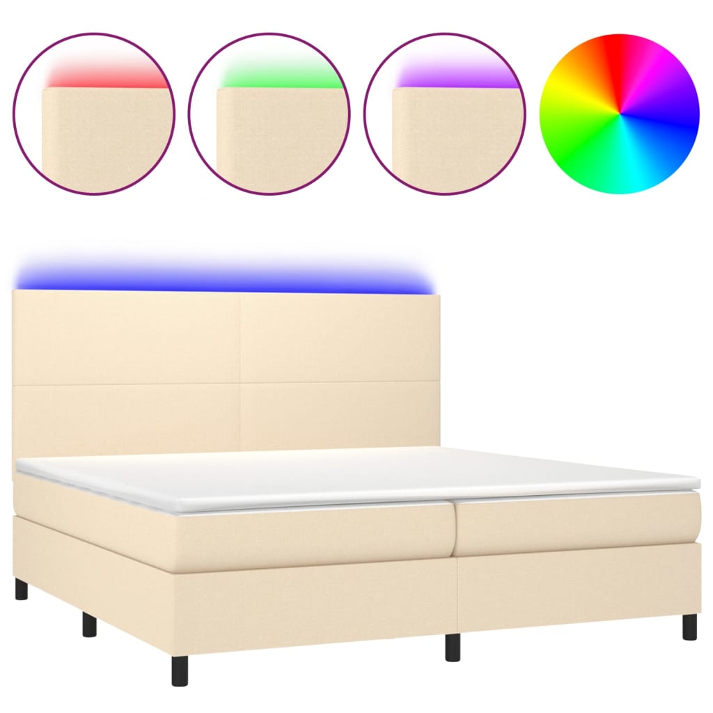 Krevet box spring s madracem LED krem 200x200 cm od tkanine