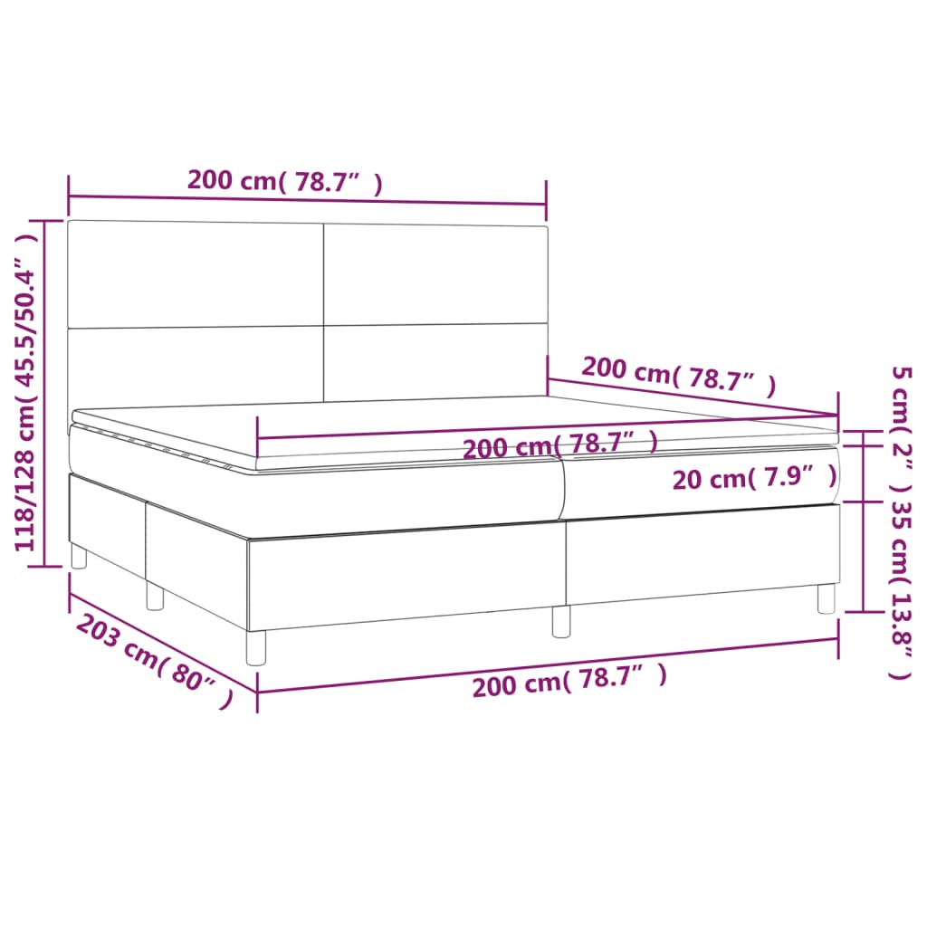 Krevet box spring s madracem LED krem 200x200 cm od tkanine