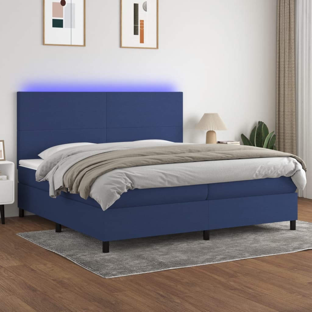 Krevet box spring s madracem LED plavi 200x200 cm od tkanine
