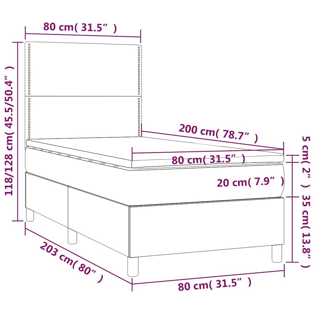 Krevet box spring s madracem LED crni 80 x 200 cm od tkanine