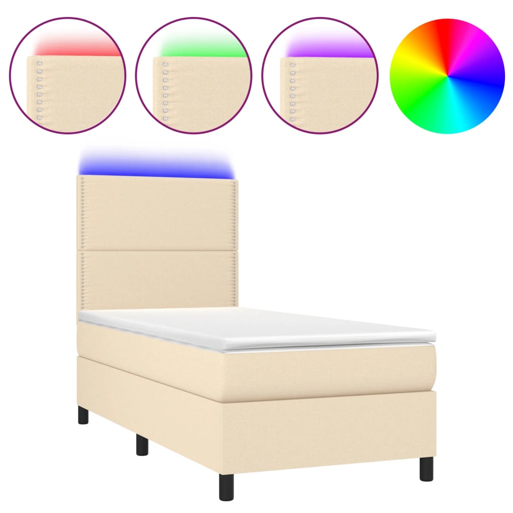 Krevet box spring s madracem LED krem 90x190 cm od tkanine