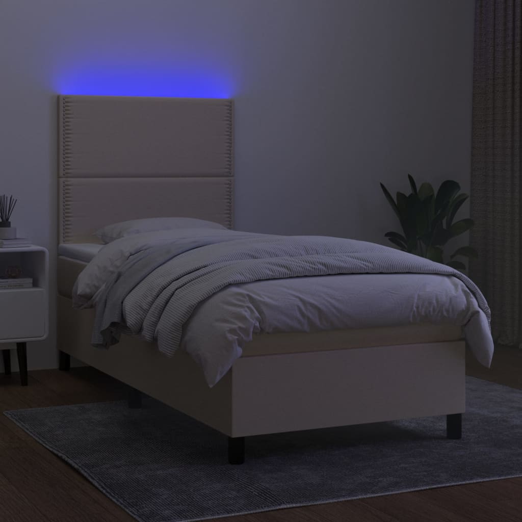 Krevet box spring s madracem LED krem 90x190 cm od tkanine